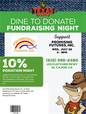 Dine to Donate: Texas Roadhouse Fundraiser for Promising Futures, Inc.