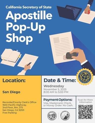 San Diego County Apostille Pop Up Shop