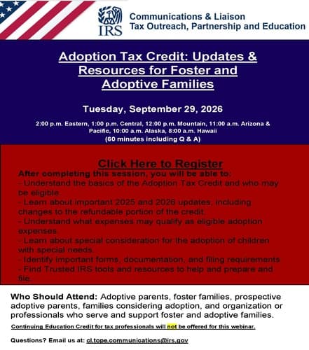 IRS Webinar: Updates & Resources for Foster and Adoptive Families