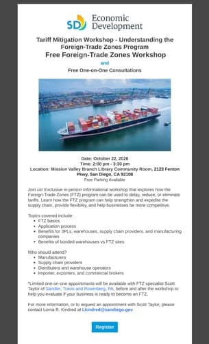 Tariff Mitigation Workshop - Understanding the Foreign-Trade Zones Program Free Foreign-Trade Zones Workshop